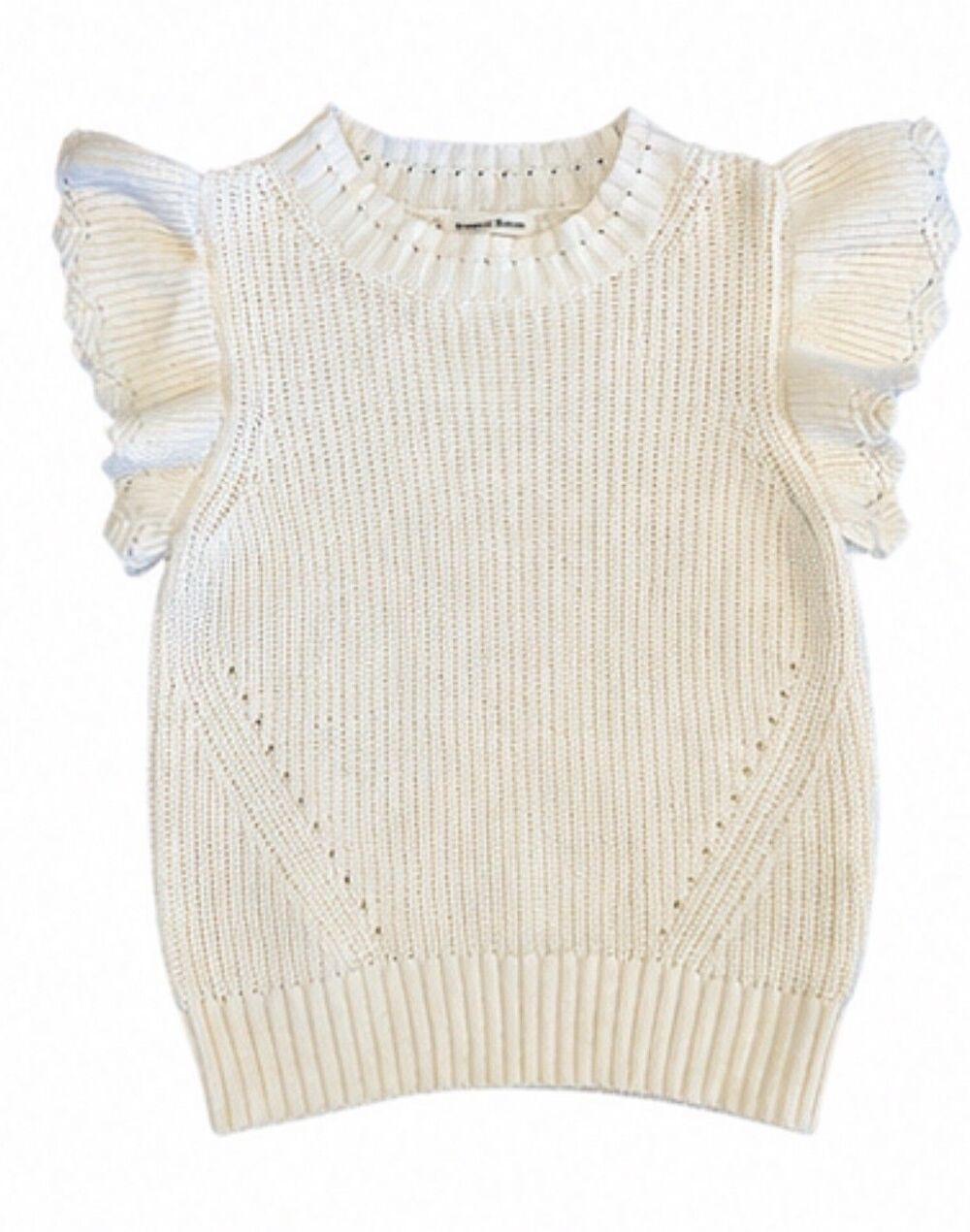 Newbury Kustom White Ruffle Sleeveless Knit Sweater Top Ivory Womens Size S Chic